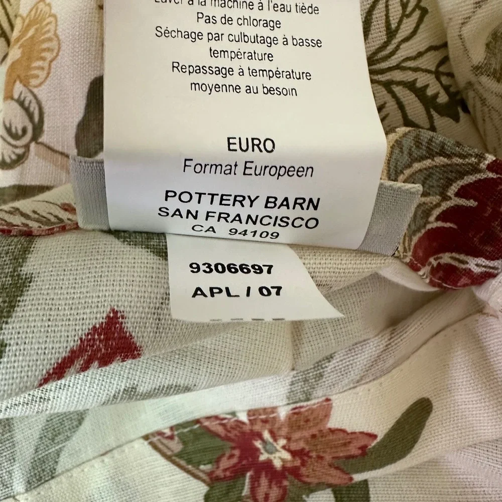 Pottery Barn Jerri Botanical Bird Floral Euro Sham 30x30 Cotton Linen Ivory Red